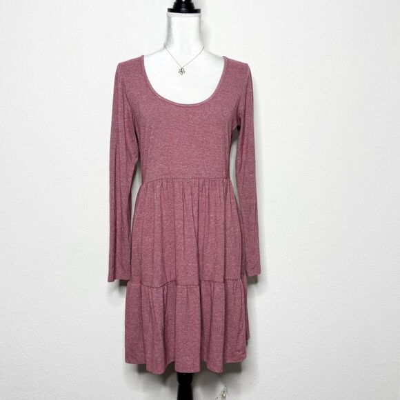 Wild Fable Women's Mauve Pink Long Sleeve Tiered Mini Dress Size M - Picture 1 of 8